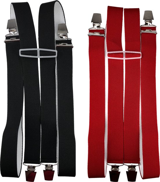 Duopack 4-punts Bretels Zwart/Rood met brede extra sterke stevige Clips