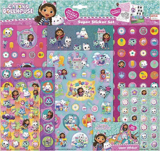 Foto: Gabby s poppenhuis stickers super stickerset xl 7 stickervellen incl luxe 3d metallic en laser stickers en spelletjes totum gabby s dollhouse