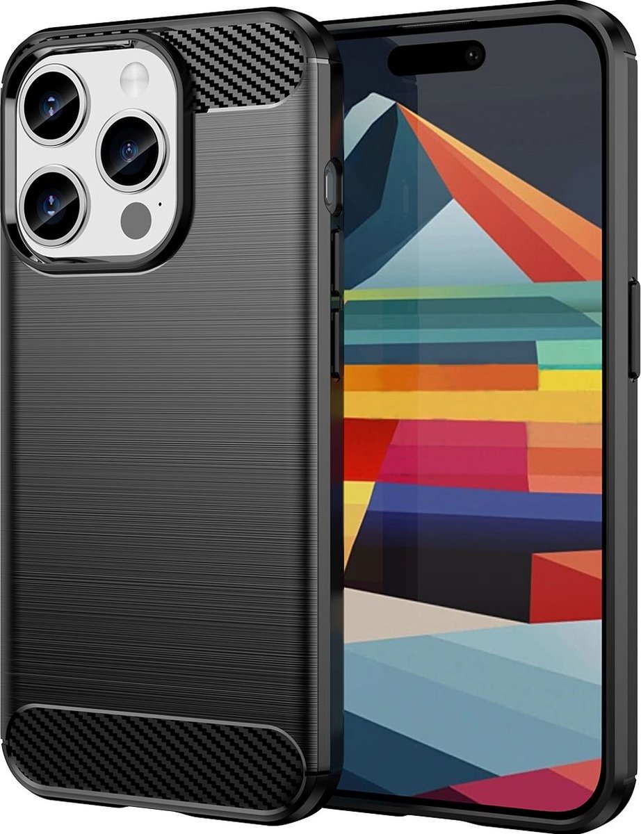 Mobigear Hoesje geschikt voor Apple iPhone 15 Pro Telefoonhoesje Flexibel TPU | Mobigear Brushed Slim Backcover | iPhone 15 Pro Case | Back Cover - Zwart
