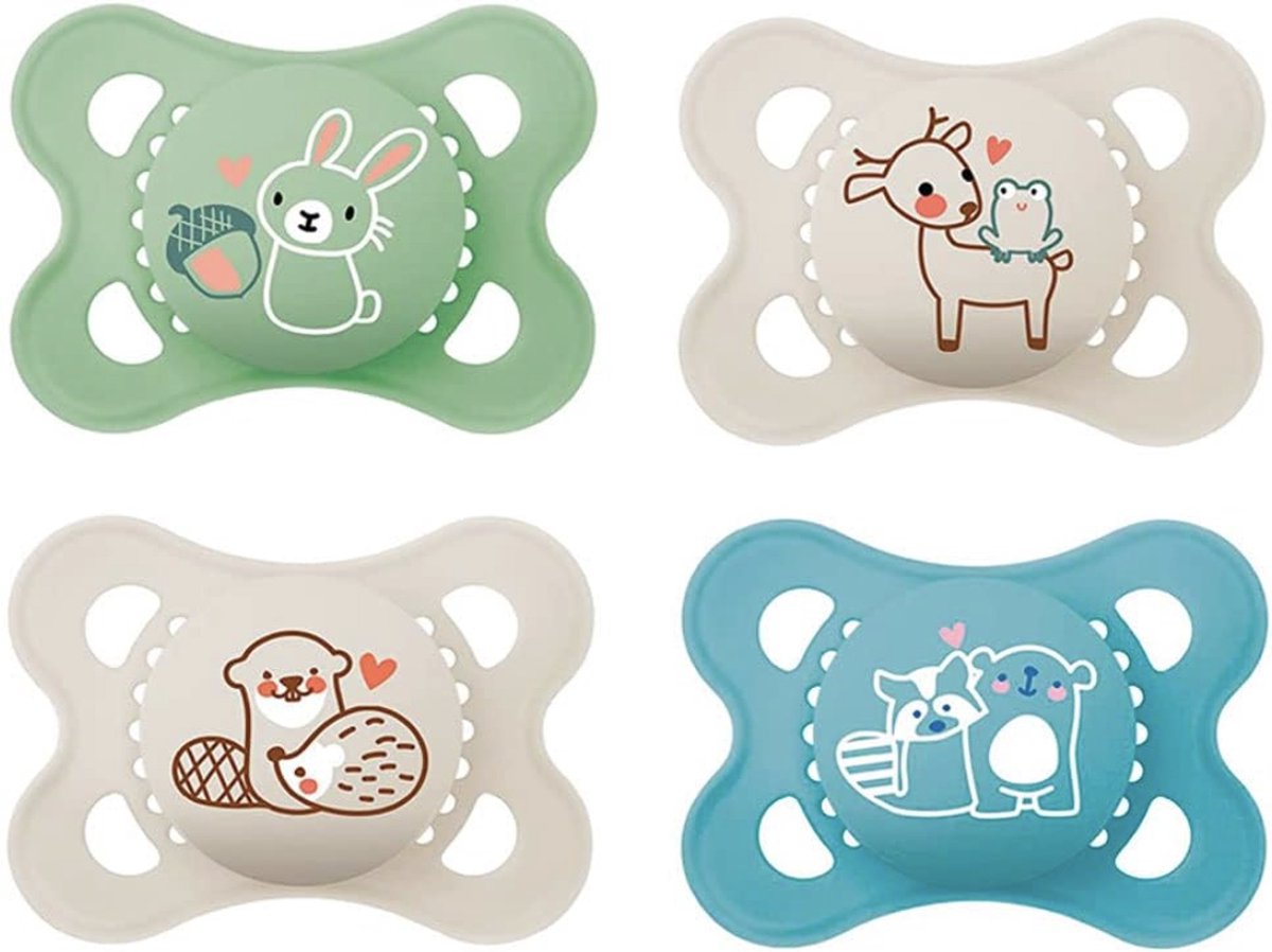 Goedkoopste MAM fopspeen Day Original Pure Siliconen - 0-6 maanden - Blauw/Groen - 4 stuks