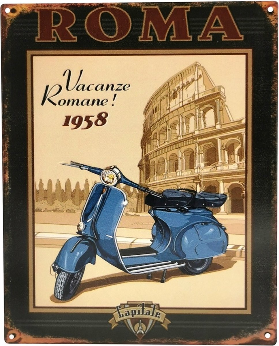 Metalen bord - Vakantie in Rome - Metalen Vintage bord - (hxb) 25cm x 20cm