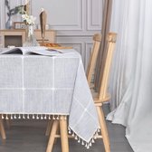 Tafelkleed wasbaar katoen linnen 140 x 180 cm tafellinnen afveegbare tafelkleden rechthoekig tafelkleed grijs tafelkleed met kwastjes voor thuis keuken eettafel decoratie