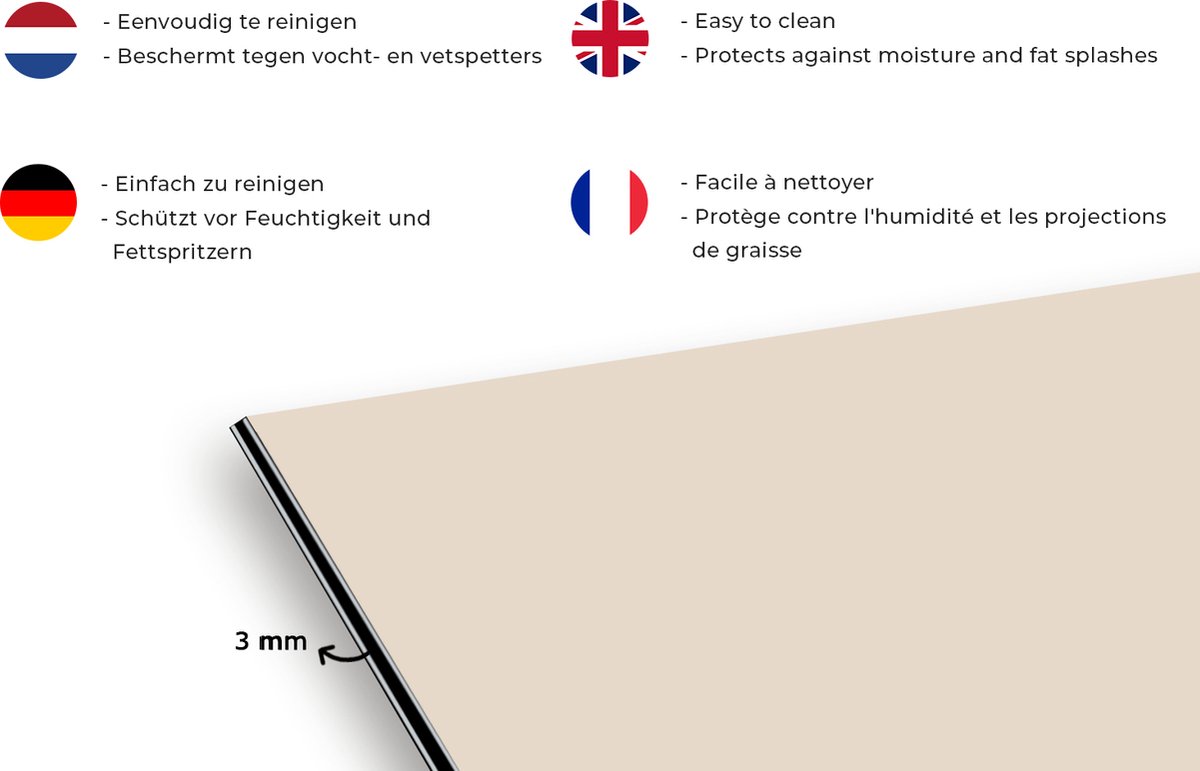 KitchenYeah - Spatscherm - Licht - Beige - Effen - Interieur - Spatschermen - Aluminium - Kookplaat achterwand - 120x80 cm - Spatwand - Keuken accessoires