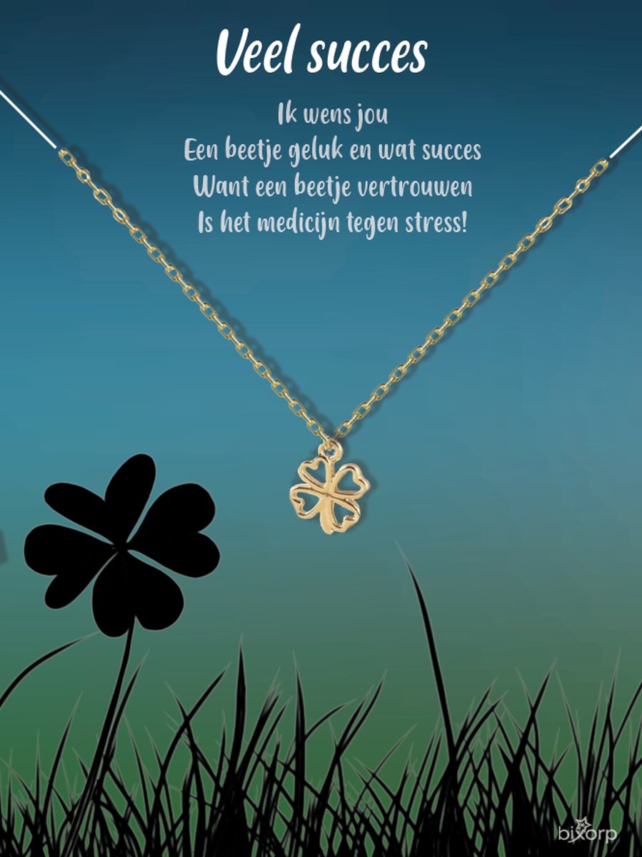 Goudkleurige klavertje vier ketting | Uniek
