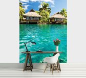 Island Caribbean Sea Tropical Cottages Photo Wallcovering