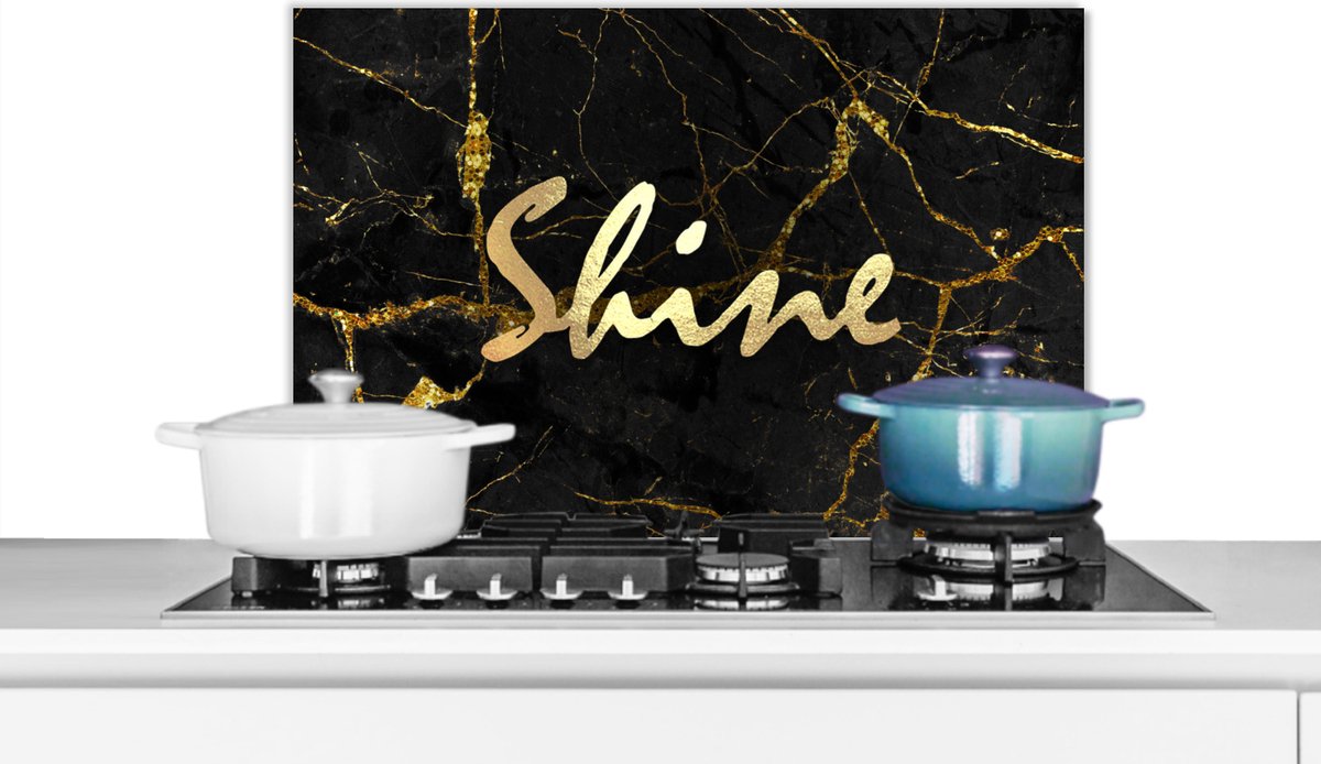 Spatscherm keuken 60x40 cm - Kookplaat achterwand Quote - Shine - Goud - Marmer print - Muurbeschermer - Spatwand fornuis - Hoogwaardig aluminium