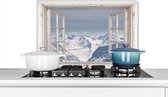 Spatscherm keuken 60x40 cm - Kookplaat achterwand Doorkijk - Berg - Sneeuw - Muurbeschermer - Spatwand fornuis - Hoogwaardig aluminium