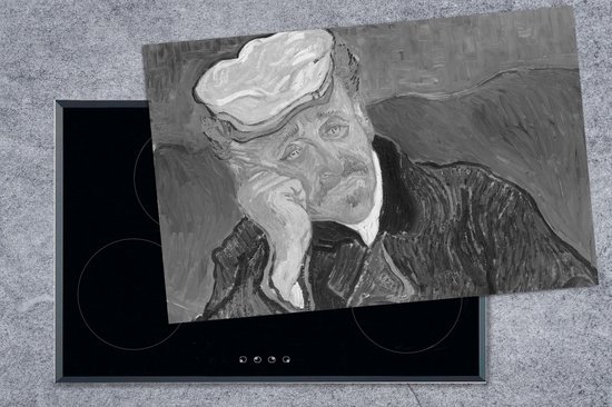 KitchenYeah® Inductie beschermer 80.2x52.2 cm - Portret van Dr. Gachet - Vincent van Gogh - Zwart - Wit - Kookplaataccessoires - Afdekplaat voor kookplaat - Inductiebeschermer - Inductiemat - Inductieplaat mat