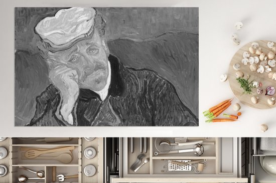 KitchenYeah® Inductie beschermer 80.2x52.2 cm - Portret van Dr. Gachet - Vincent van Gogh - Zwart - Wit - Kookplaataccessoires - Afdekplaat voor kookplaat - Inductiebeschermer - Inductiemat - Inductieplaat mat