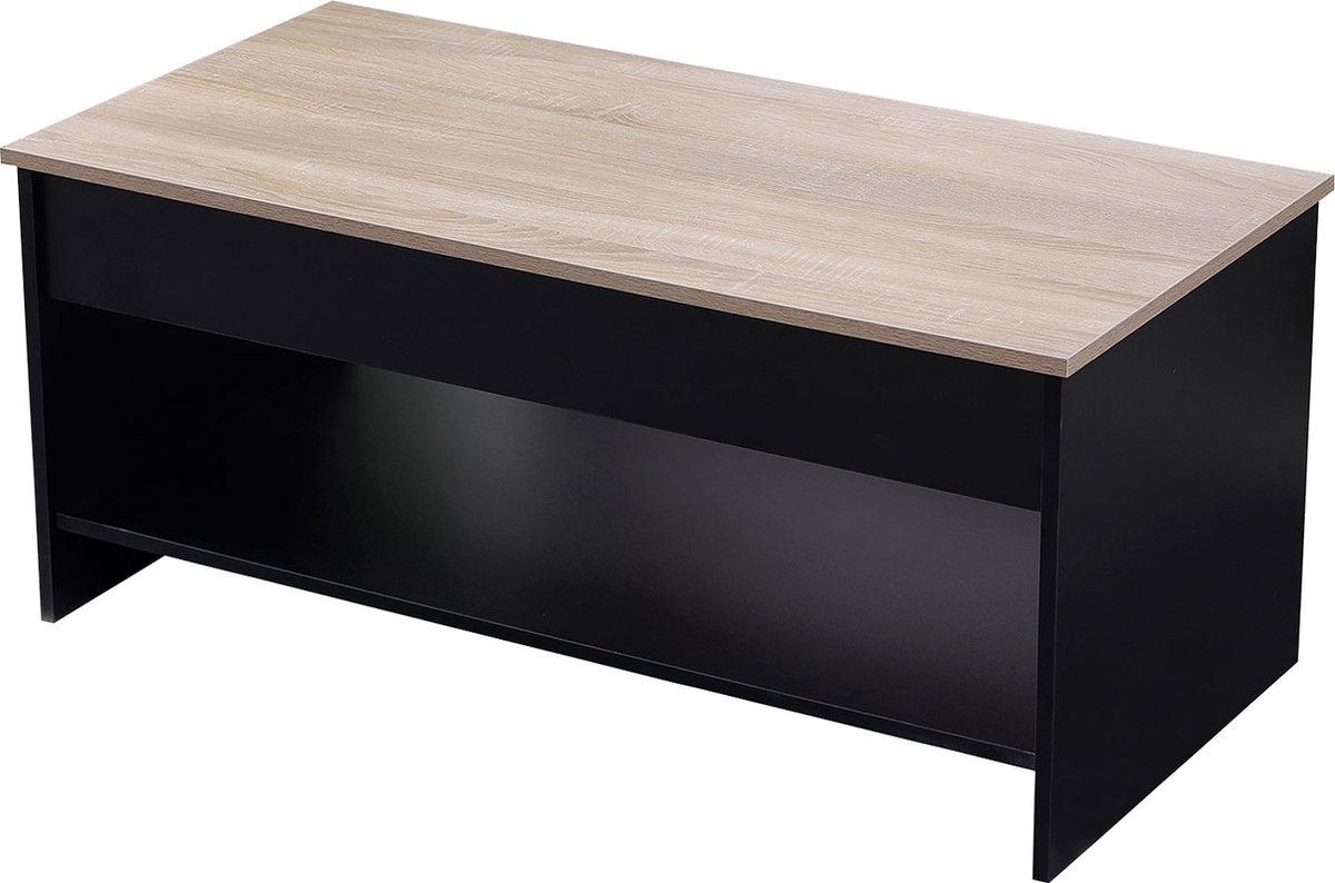 Salontafel met opklapbaar blad, zwart en hout HEDDA