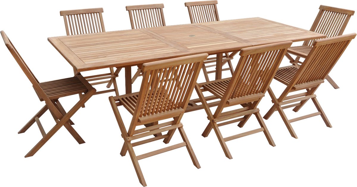 Teak tuinmeubelen LOMBOK - rechthoekige uitschuifbare tafel - 8 zitplaatsen
