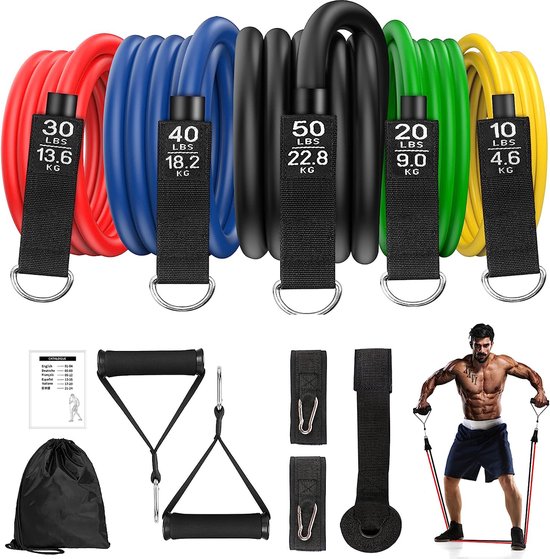 Resistance band set with shop handles