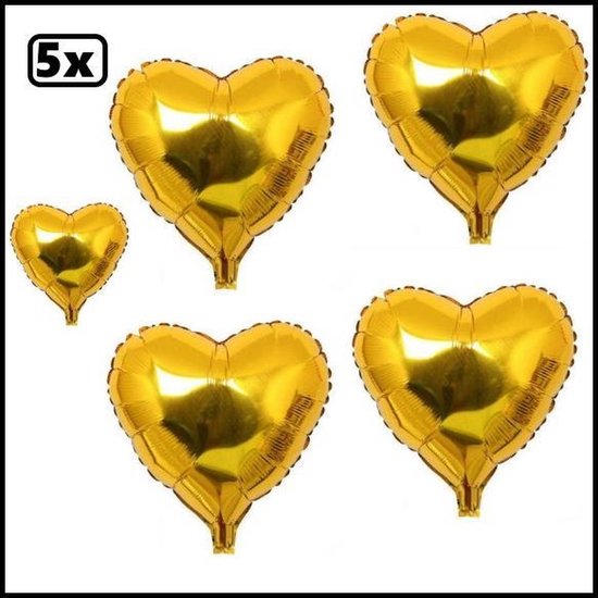 New Age Devi - "5 Gouden Hartjes Ballonnen - 45cm | Folie Ballonnen Set voor Valentijnsdag | Helium Ballonnen | Party Feest Decoratie | Romantische Versiering"