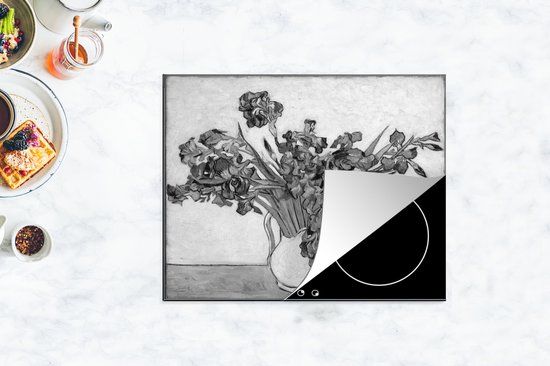 KitchenYeah® Inductie beschermer 65x52 cm - Irises - Vincent van Gogh - Zwart - Wit - Kookplaataccessoires - Afdekplaat voor kookplaat - Inductiebeschermer - Inductiemat - Inductieplaat mat