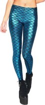 Zeemeermin kinder legging blauw - maat 104-110 - kleine mermaid Ariel schubben glitter broek metallic