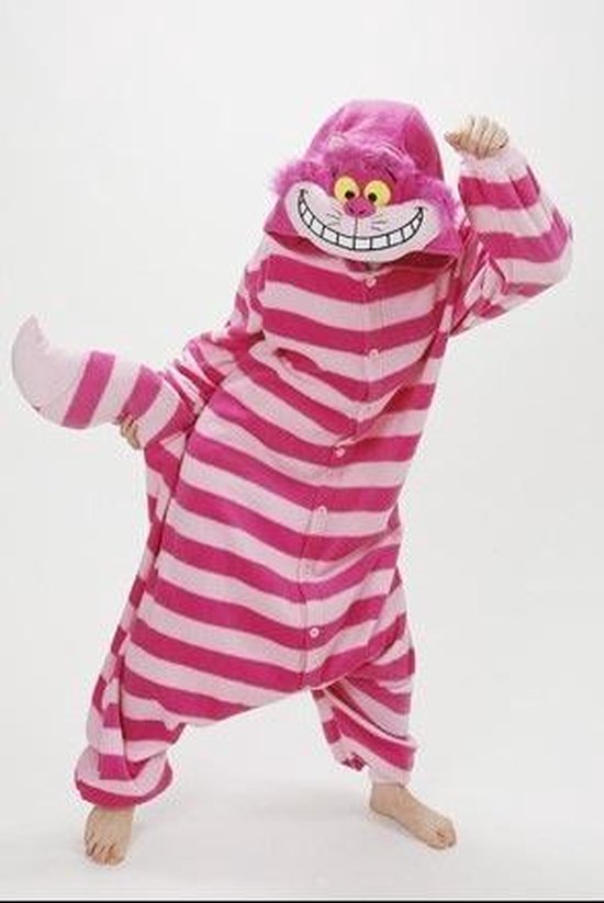 KIMU Onesie Cheshire Cat enfants costume chat rose - taille 110-116 - Alice au pays des merveilles combinaison pyjama festival