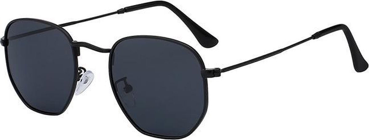 KIMU zonnebril hexagonal zwart - zeshoekige glazen - pilotenbril retro