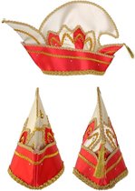 Prins Carnaval steek muts rood met steentjes - prinsenmuts raad van elf goud champagne satijn prinsensteek