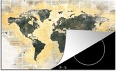 KitchenYeah® Inductie beschermer 81.2x52 cm - Wereldkaart - Krant - Goud - Kookplaataccessoires - Afdekplaat voor kookplaat - Inductiebeschermer - Inductiemat - Inductieplaat mat