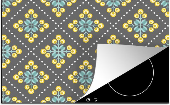 KitchenYeah® Inductie beschermer 81.2x52 cm - Design - Ruit - Bloemen - Grijs - Kookplaataccessoires - Afdekplaat voor kookplaat - Inductiebeschermer - Inductiemat - Inductieplaat mat - Keuken decoratie