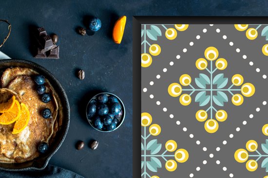 KitchenYeah® Inductie beschermer 81.2x52 cm - Design - Ruit - Bloemen - Grijs - Kookplaataccessoires - Afdekplaat voor kookplaat - Inductiebeschermer - Inductiemat - Inductieplaat mat - Keuken decoratie