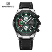 NAVIFORCE horloge voor mannen, met zwarte lederen polsband, zwarte horlogekast met rood en groen, en grijze wijzerplaat met in het donker oplichtende wijzers ( model 8028 SBB ), verpakt in een mooie geschenkdoos