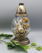Lampe commémorative - R21x - Or - Main - Rose - Bougie funéraire - Lampe funéraire - Lanterne funéraire - Décoration funéraire - Lumière du vent