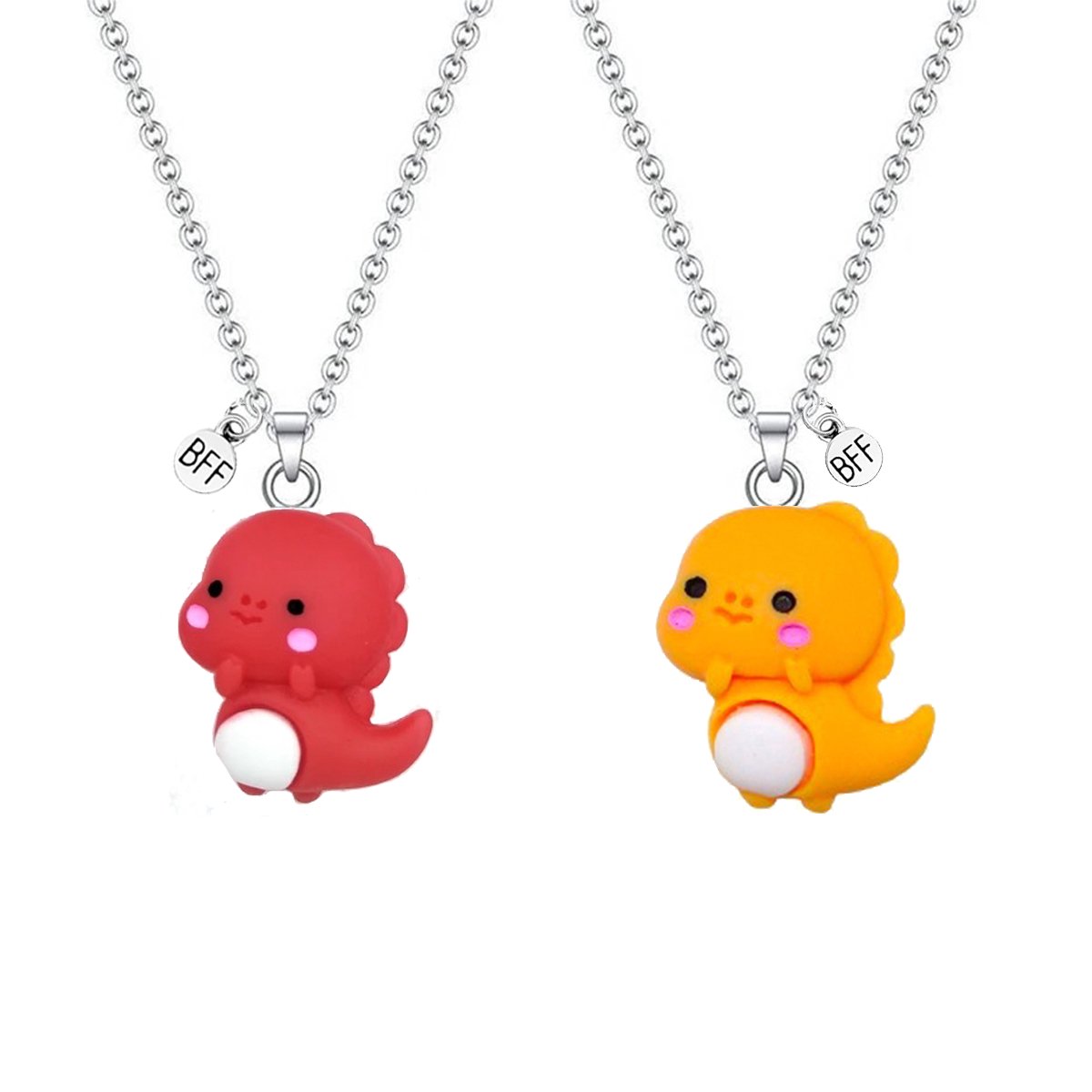 Bixorp Friends BFF Ketting voor 2 met Schattige Dino - Bruin & Rood - Dinosaurus met ei - 45cm + 5cm verstelbaar