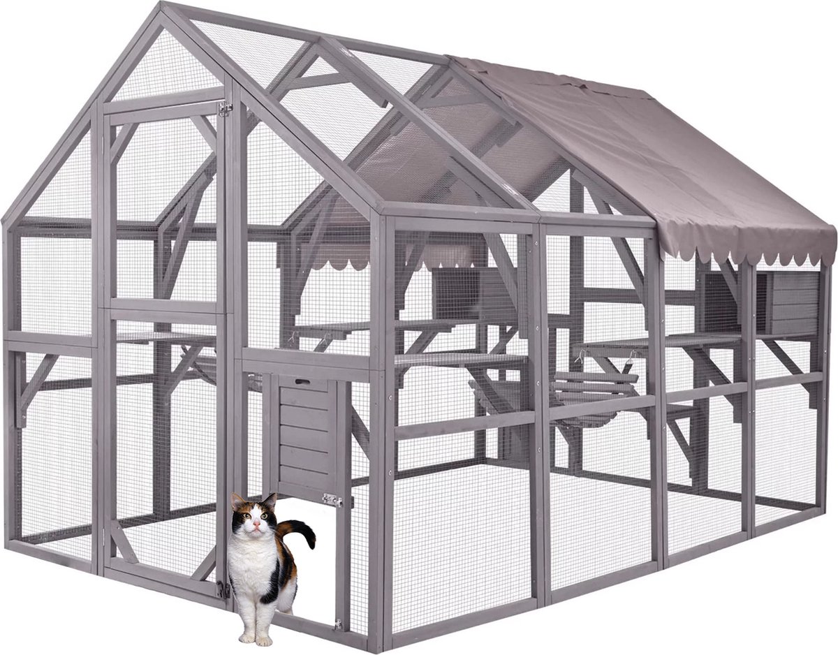 Bol.com MaxxPet Kattenkooi - kattenvolière - kattenbench - kattenren 280x188x188cm - Antraciet aanbieding