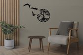 Wanddecoratie industrieel - Metaaldecoratie -Tree of life - Levensboom met vogels - Uitgesneden levensboom met vogels - Zwart - Eyecatcher - Woonkamer-Slaapkamer