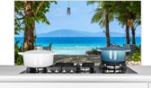 Spatscherm keuken 120x60 cm - Kookplaat achterwand Tropisch - Strand - Zee - Muurbeschermer - Spatwand fornuis - Hoogwaardig aluminium