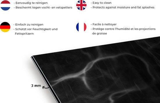 Spatscherm keuken 70x50 cm - Kookplaat achterwand Marmer - Patronen - Zwart - Muurbeschermer - Spatwand fornuis - Hoogwaardig aluminium