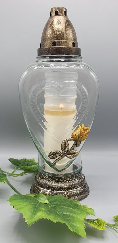 Lampe commémorative - R416d - Or - Coeur - Rose - Bougie funéraire - Lampe  funéraire -... | bol