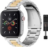 Innerlight® Metalen bandje geschikt voor Apple Watch - Zilver en Goud - 42/44/45/49 mm - Schakel Armband RVS - Stainless Steel Watch Band - Roestvrijstaal - Horlogeband - Geschikt als Apple watch bandje voor Series 1/2/3/4/5/6/SE/7/8/9