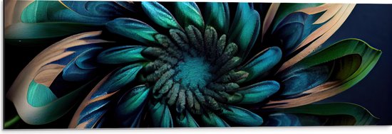 Dibond - Bloem in Blauw en Groen Tinten - 90x30 cm Foto op Aluminium (Wanddecoratie van metaal)