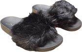 Slippers - Lynn - Black - Fluffy - Dames - Zwart - Maat 37