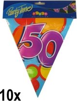 10x Leeftijd vlaggenlijn 50 jaar - Dubbelzijdig bedrukt - Vlaglijn feest festival abraham sara vlaggetjes verjaardag jubileum leeftijd