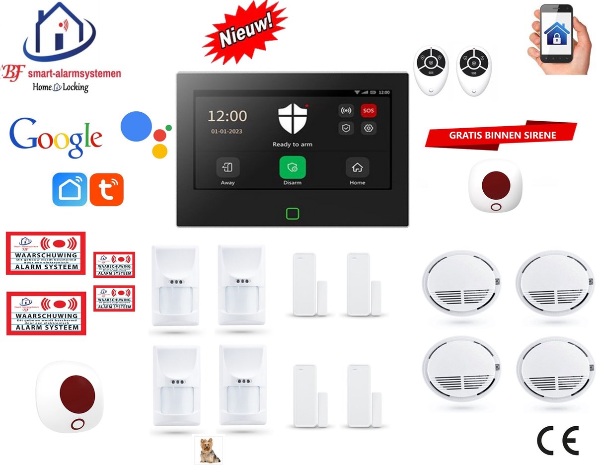 Draadloos/bedraad alarmsysteem met 7-inch touchscreen werkt met wifi,gprs,sms en met spraakgestuurde apps. ST01B-53