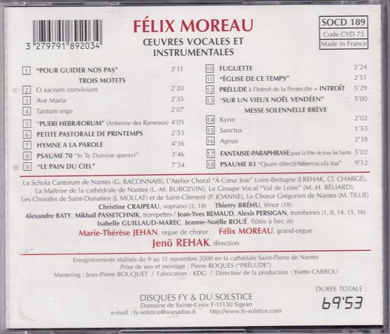 Alexandre Baty Oeuvres Vocales et Instrumentales - Félix Moreau - Diverse koren o.l.v ...