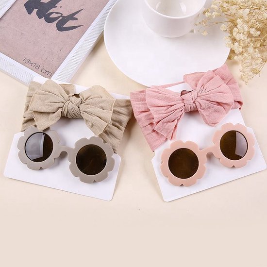 Without Lemon - Zonnebril en Haarband Strikje kinder set - Zomer - Trendy - Mode Must-haves - Cadeau Set - Vakantie - 0 tot 5 jaar -Beige van Merkloos — afbeelding 2