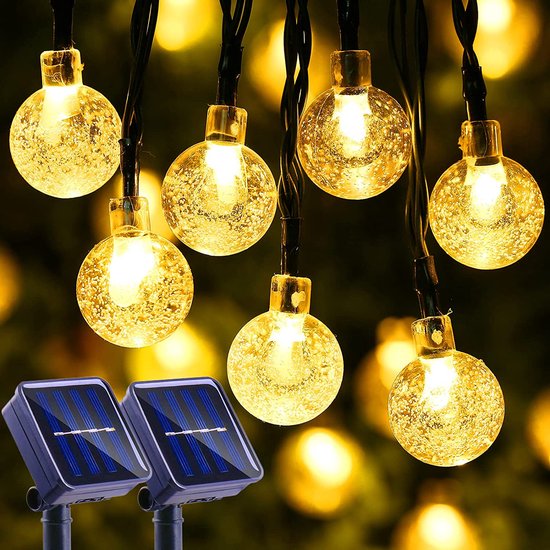 2-Pack Homèlle Solar lichtsnoer - 100 LED (2x50) - 10 meter verlicht (2x5) - Warm-wit - ø2cm - Tuinverlichting op zonne-energie - Kerstverlichting - Buitenverlichting - Lichtslinger - Lampjes slinger - Cristal