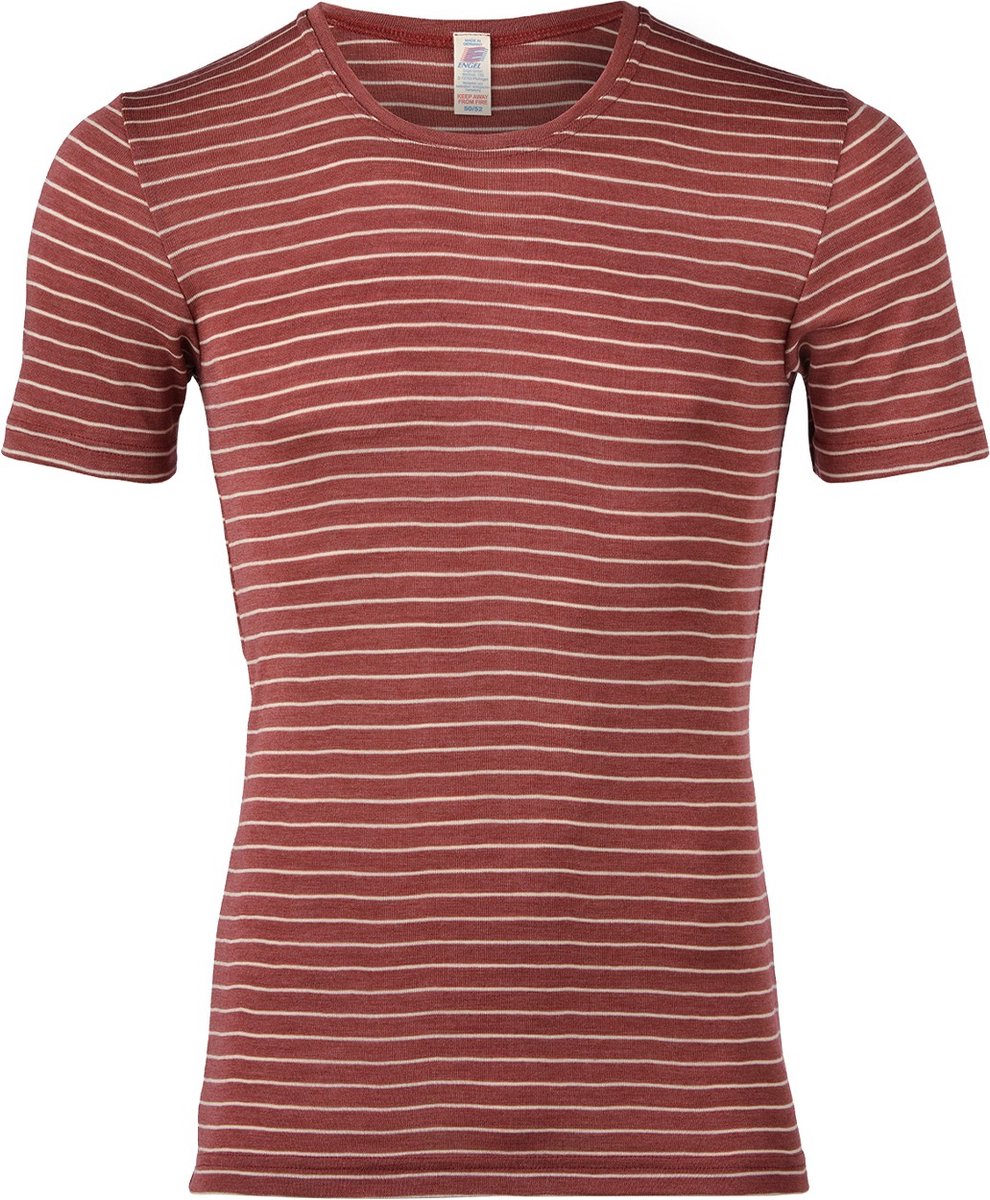 Engel Natur Heren T-shirt Zijde - Bio Merino Wol GOTS Koper Rood Gestreept 46/48(M)