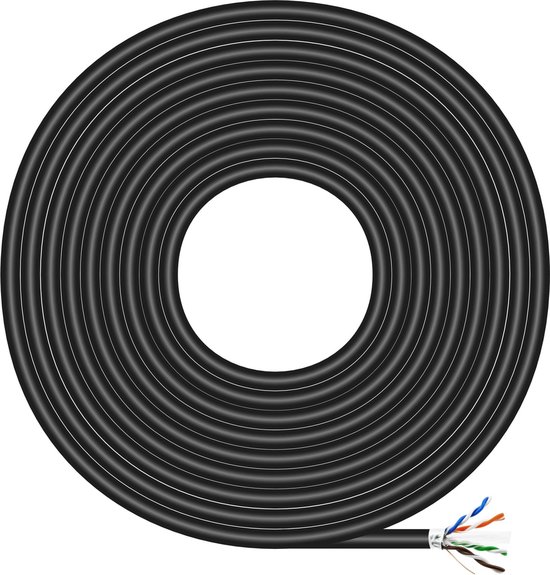Câble Réseau Extérieur Étanche RJ45 Cat.6 FTP Rigide AWG24, Noir, 100M