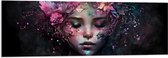 Acrylglas - Meisje Versierd met Bloemen tegen Zwarte Achtergrond - 120x40 cm Foto op Acrylglas (Wanddecoratie op Acrylaat)
