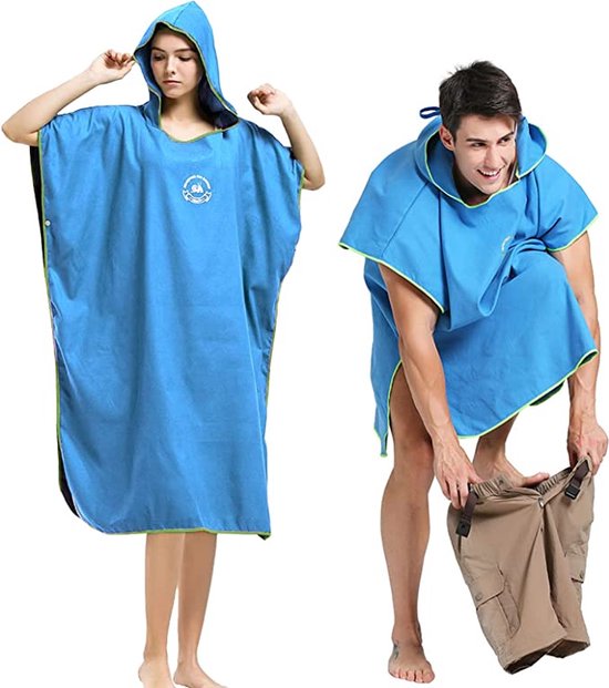 Handdoek-poncho met capuchon, microvezels, voor bij het zwemmen, snorkelen, op het strand