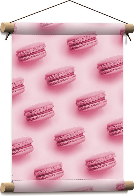 Textielposter - Patroon van Roze Macarons tegen Roze Achtergrond - 30x40 cm Foto op Textiel