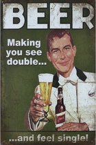 Plaque murale Cafe Pub Man Cave Bières Humour - La bière vous fait voir double et vous sentir seul