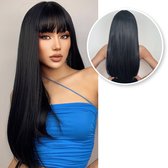 SassyGoods® Zwarte Pruik - Pruiken Dames Lang Haar - Wig - Incl. Haarnetje - Wasbaar - 70 cm