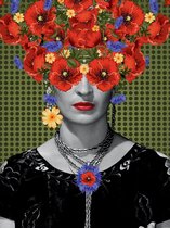 Fotobehang - Vlies Behang - Frida Kahlo Vrouw met Bloemen - Kunst - 184 x 254 cm