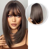 SassyGoods® Bruine Pruik - Pruiken Dames - HalfLang Haar - Wig - Incl. Haarnetje - Bruin - 50 cm